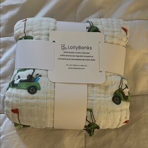 LollyBanks Muslin Cotton Blanket with Golf Cart Print